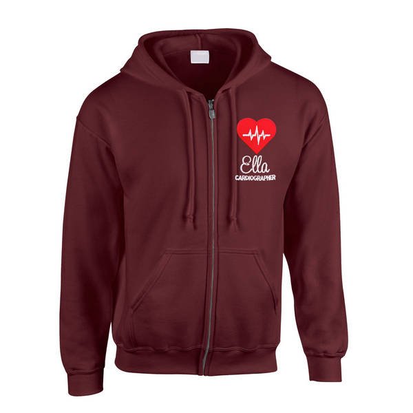 Healthcare Nursing Red Heart Beat Design Zipped Hoodie - Image 4