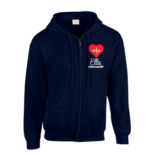 Healthcare Nursing Red Heart Beat Design Zipped Hoodie
